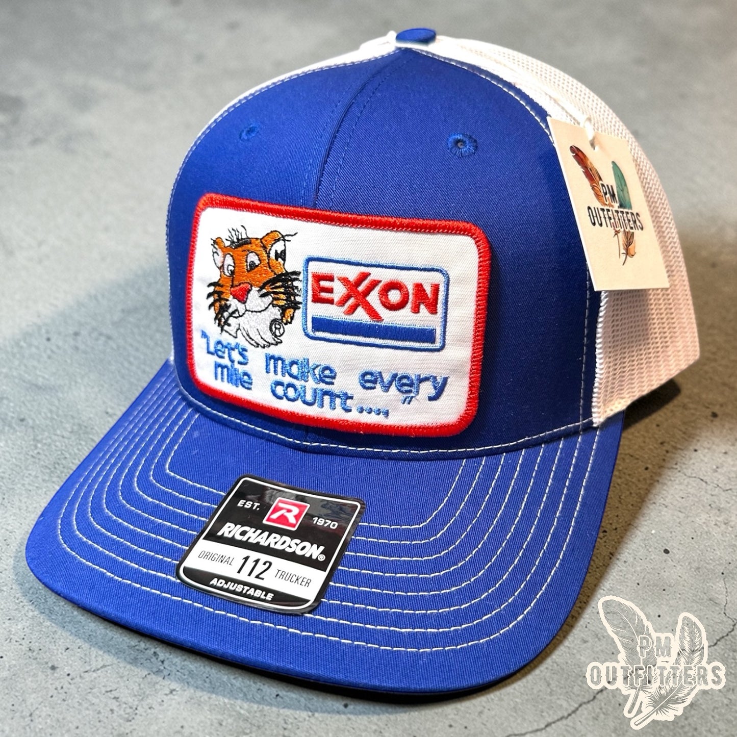 Exxon Tiger Trucker Hat - PM Outfitters Retro Patch | Richardson 112 Royal Blue White