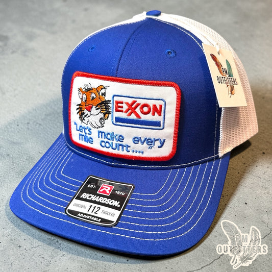 Exxon Tiger Trucker Hat - PM Outfitters Retro Patch | Richardson 112 Royal Blue White