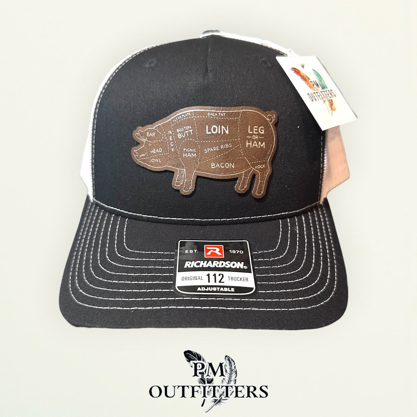 Pork Butcher Cuts Pig Hat — Richardson 112 Black & White | PM Outfitters