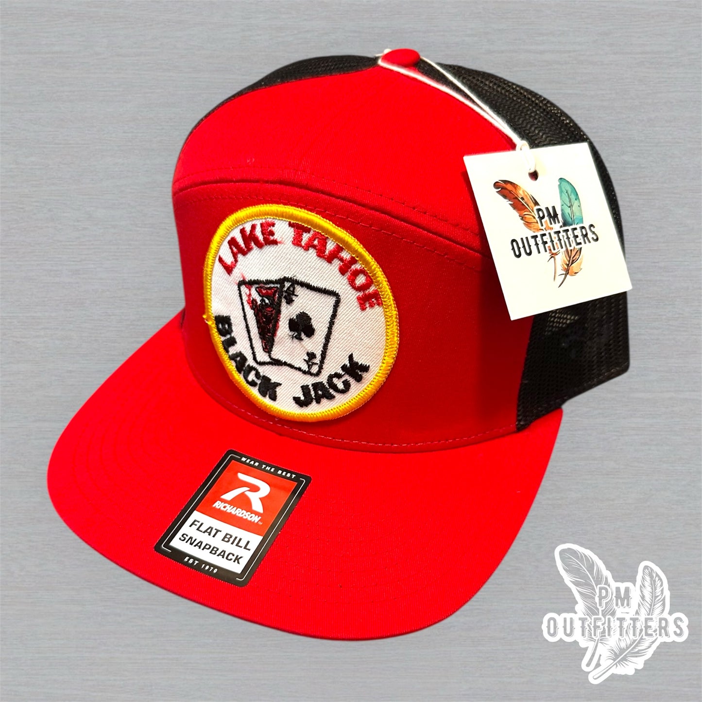 Vintage Lake Tahoe Black Jack Patch Trucker Hat - Richardson 168 Red Black