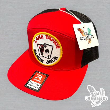 Vintage Lake Tahoe Black Jack Patch Trucker Hat - Richardson 168 Red Black