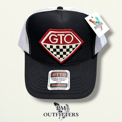 GTO Trucker Hat – PM Outfitters True Vintage Patch | Otto Foam Rope Black & White Muscle Car