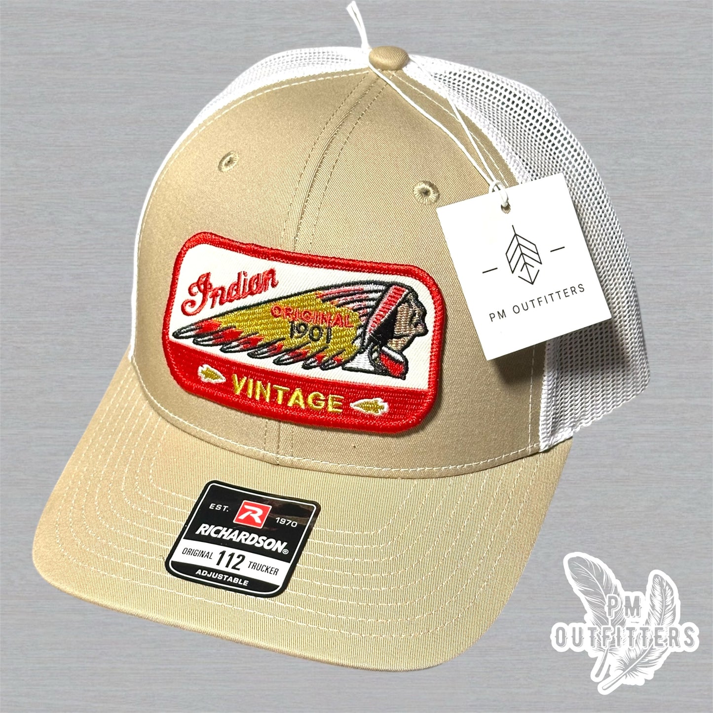 Indian Original Vintage Motorcycle Embroidered Patch Richardson 112 Trucker Hat