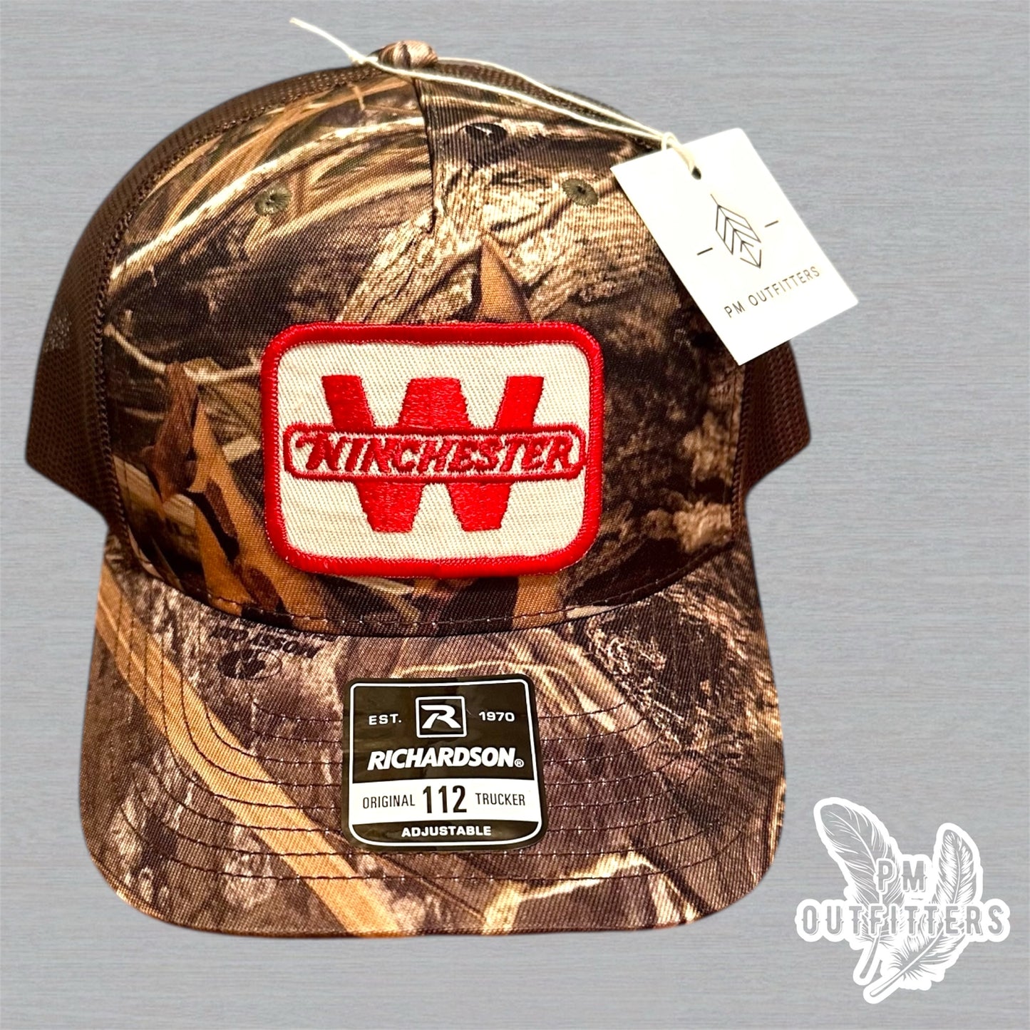 Winchester Firearms Vintage Patch Trucker Hat - Richardson 112 Mossy Oak Shadow Grass Camo