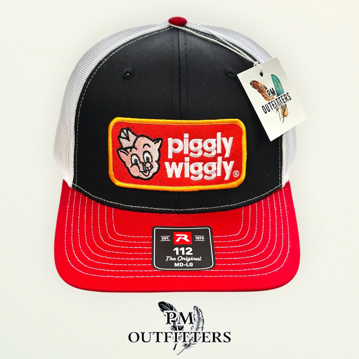 Piggly Wiggly Hat Retro Patch | Richardson 112 Black Red White Trucker