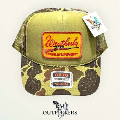 Weatherby trucker hat duck camo mesh back Otto foam front olive