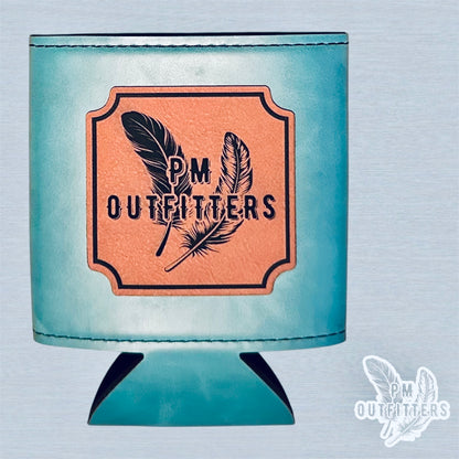 PM Outfitters Custom Laser Engraved Gulf of America Premium Leatherette Can Cooler - Teal/Turquoise Koozie