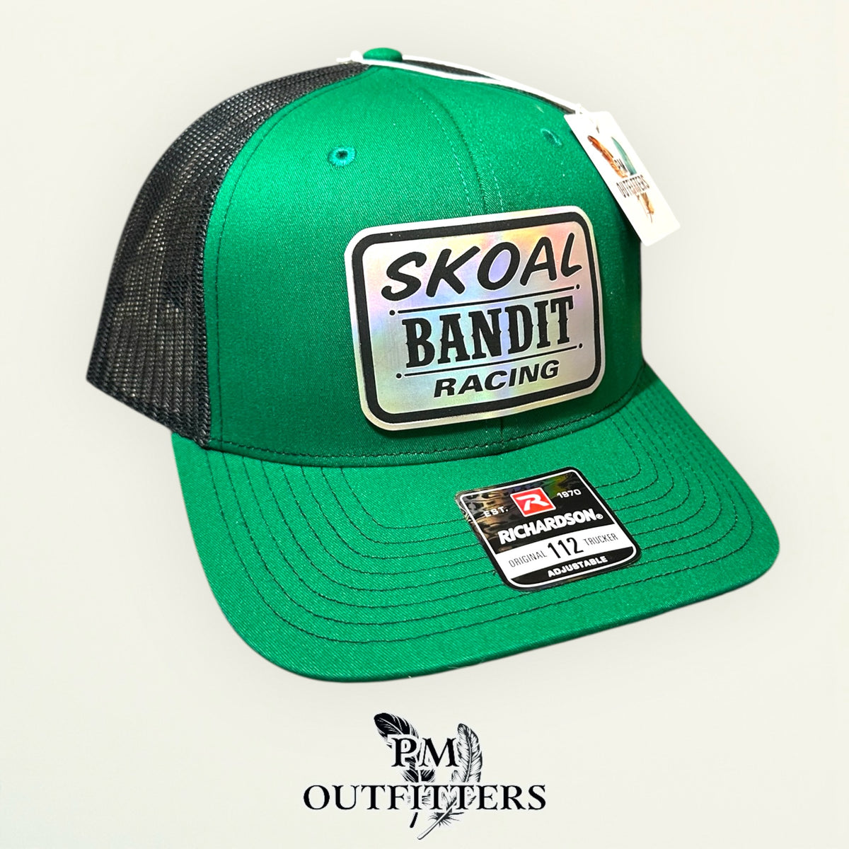 Skoal Bandit Racing trucker hat profile view green front and bill