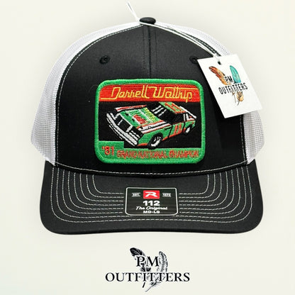 Darrell Waltrip 81 Grand National Champion patch detail green No. 11 race car embroidered trucker hat