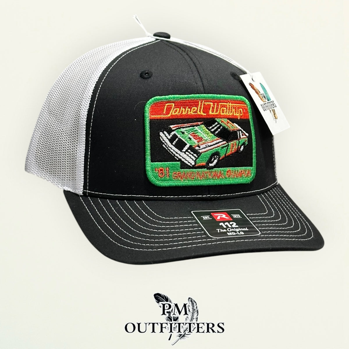 Darrell Waltrip 1981 trucker hat profile view Richardson 112 black white