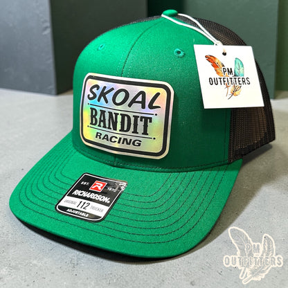 PM Outfitters Skoal Bandit Racing trucker hat green black Richardson 112 holographic vegan leather patch