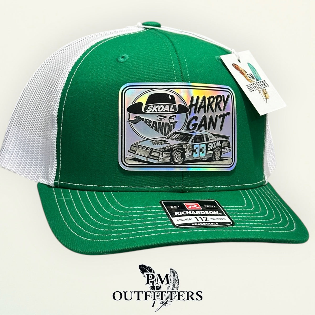Harry Gant Skoal Bandit Racing trucker hat profile view green front and bill