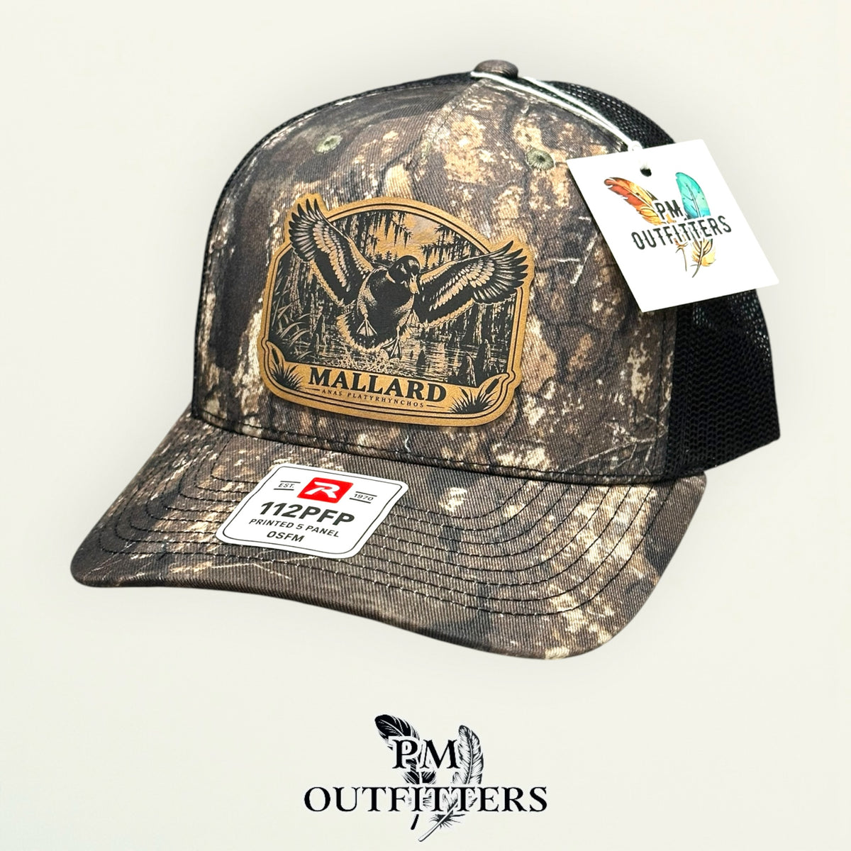 PM Outfitters Mallard Richardson 112PFP Realtree Timber camo hat – right angle