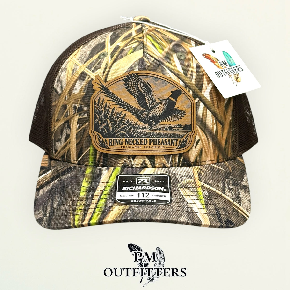 Ring-necked Pheasant species patch Richardson 112 Habitat camo hunting hat – straight front view