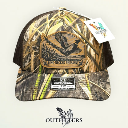 Ring-necked Pheasant species patch Richardson 112 Habitat camo hunting hat – straight front view