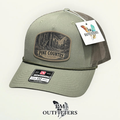 Pine Country Richardson 112FPR Loden/Loden rope trucker with engraved natural tan vegan leather product angle 4