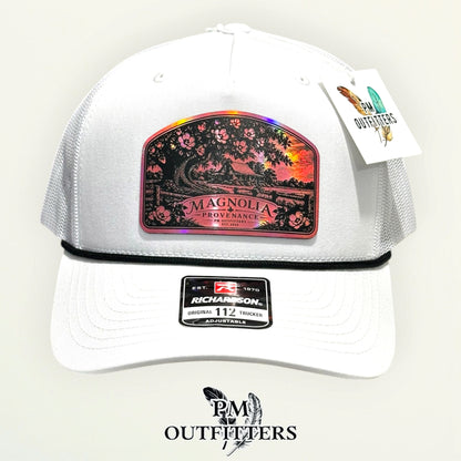 Magnolia Provenance Richardson 112FPR White/Black rope trucker with engraved pink holographic vegan leather product angle 1