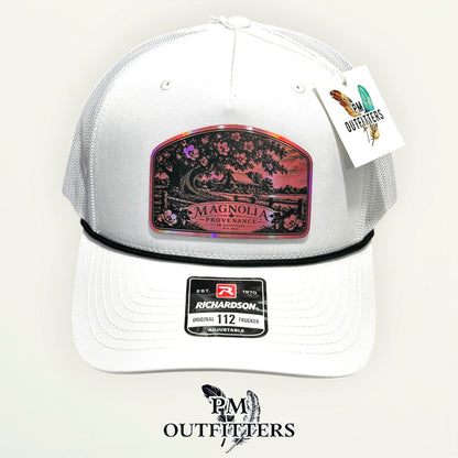 Magnolia Provenance Richardson 112FPR White/Black rope trucker with engraved pink holographic vegan leather product angle 2