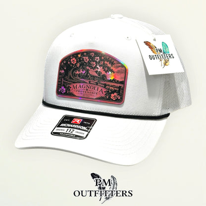 Magnolia Provenance Richardson 112FPR White/Black rope trucker with engraved pink holographic vegan leather product angle 4