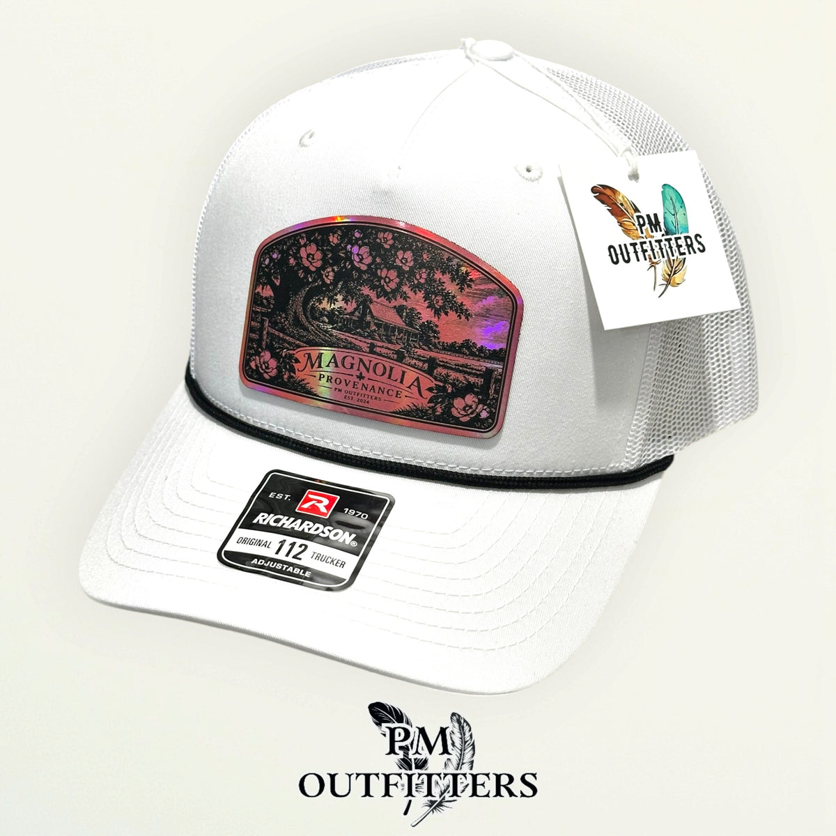 Magnolia Provenance Richardson 112FPR White/Black rope trucker with engraved pink holographic vegan leather product angle 5