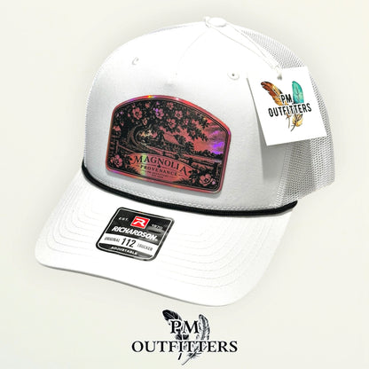 Magnolia Provenance Richardson 112FPR White/Black rope trucker with engraved pink holographic vegan leather product angle 5