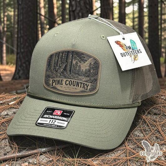 Pine Country PM Outfitters exclusive Southern Heritage rope trucker hat outdoor lifestyle photograph