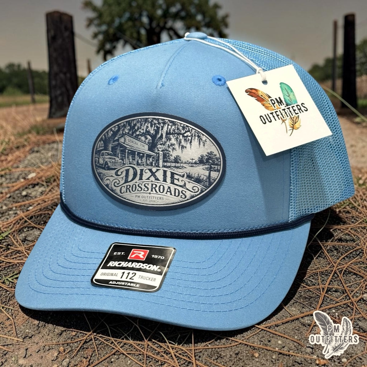 Dixie Crossroads PM Outfitters exclusive Southern Heritage rope trucker hat outdoor lifestyle photograph