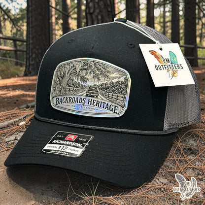 Backroads Heritage PM Outfitters exclusive Southern Heritage rope trucker hat outdoor lifestyle photograph