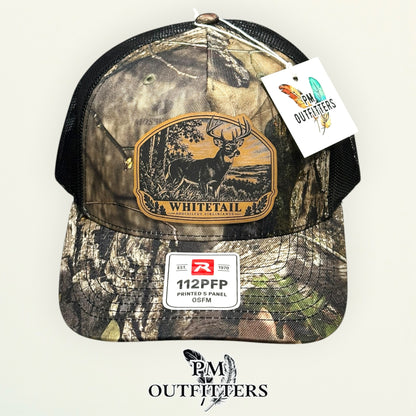 Whitetail deer hunting leather patch Richardson 112PFP Country DNA camo hat – front view